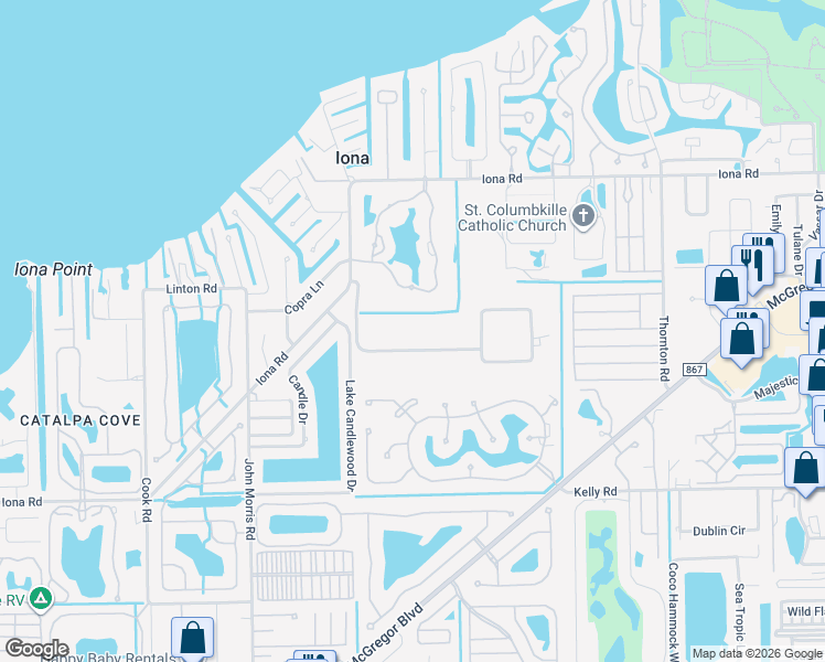 map of restaurants, bars, coffee shops, grocery stores, and more near 12674 Summerwood Drive in Fort Myers