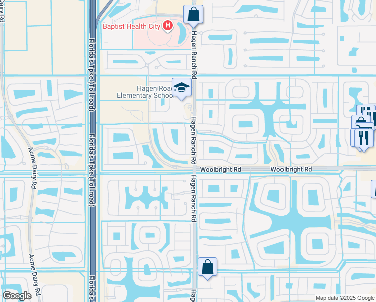 map of restaurants, bars, coffee shops, grocery stores, and more near 10893 Bitternut Hickory Lane in Boynton Beach