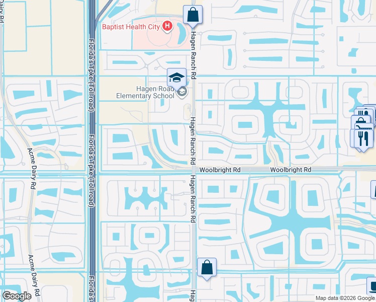 map of restaurants, bars, coffee shops, grocery stores, and more near 10893 Bitternut Hickory Lane in Boynton Beach