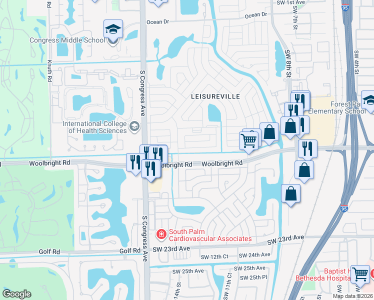 map of restaurants, bars, coffee shops, grocery stores, and more near 2098 Southwest 14th Avenue in Boynton Beach