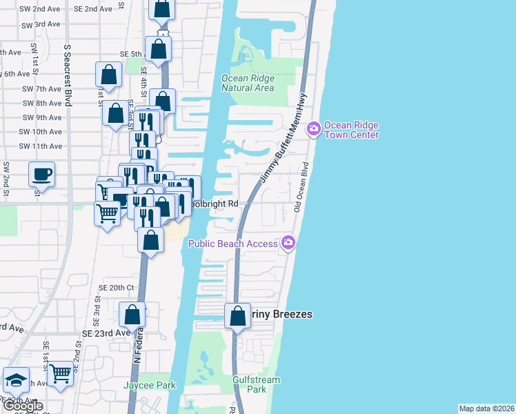 map of restaurants, bars, coffee shops, grocery stores, and more near 7 Osprey Drive in Ocean Ridge