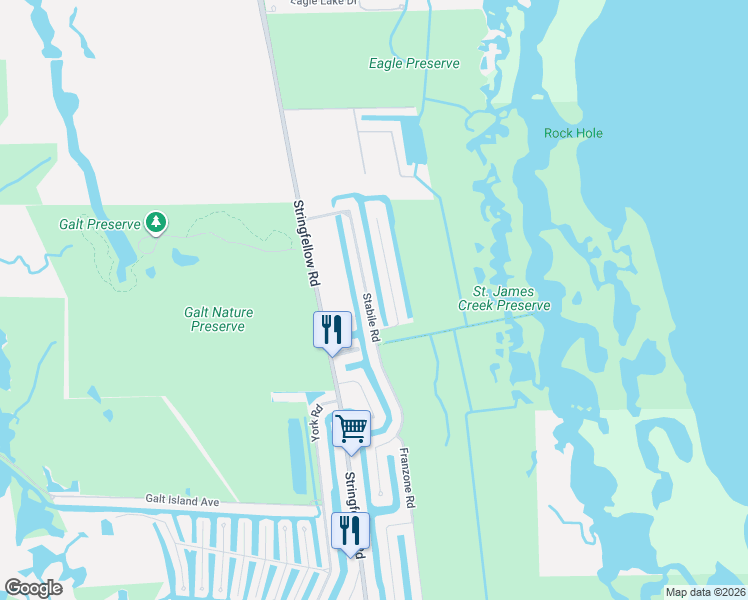 map of restaurants, bars, coffee shops, grocery stores, and more near 3606 Stabile Road in Saint James City