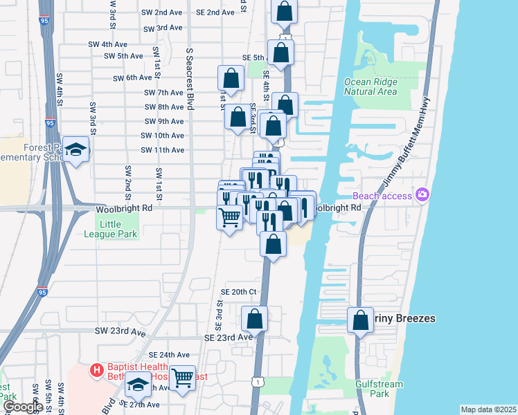map of restaurants, bars, coffee shops, grocery stores, and more near in Boynton Beach