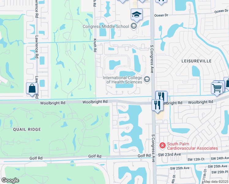 map of restaurants, bars, coffee shops, grocery stores, and more near 74 Rosewood Circle in Boynton Beach