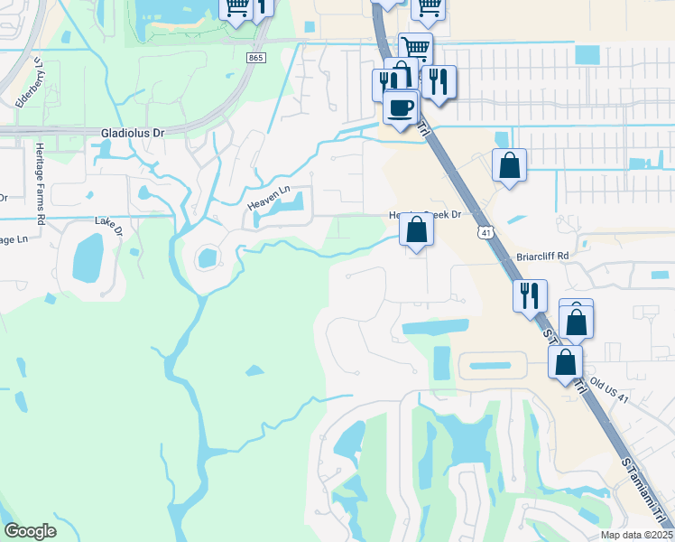 map of restaurants, bars, coffee shops, grocery stores, and more near 15421 Old Wedgewood Court in Fort Myers