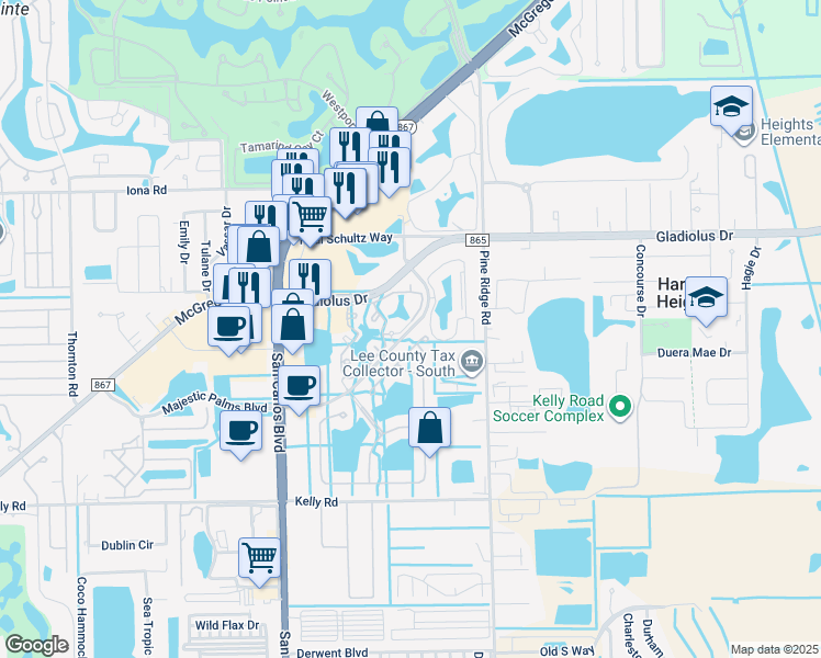 map of restaurants, bars, coffee shops, grocery stores, and more near 15585 Ocean Walk Drive in Iona