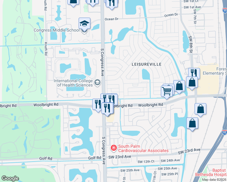 map of restaurants, bars, coffee shops, grocery stores, and more near 2397 Southwest 13th Way in Boynton Beach