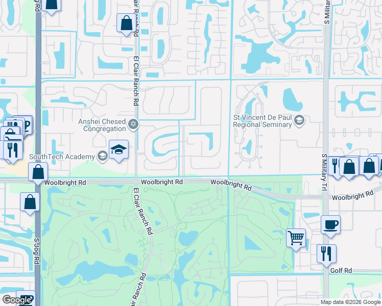 map of restaurants, bars, coffee shops, grocery stores, and more near 10933 Royal Caribbean Circle in Boynton Beach