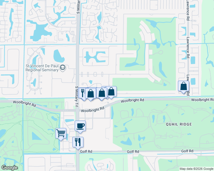 map of restaurants, bars, coffee shops, grocery stores, and more near 10860 Gleneagles Road in Boynton Beach