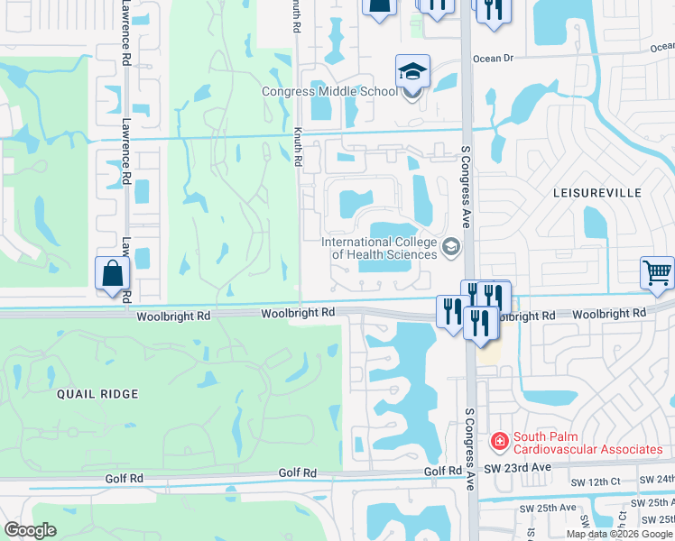 map of restaurants, bars, coffee shops, grocery stores, and more near 84 Magnolia Circle in Boynton Beach