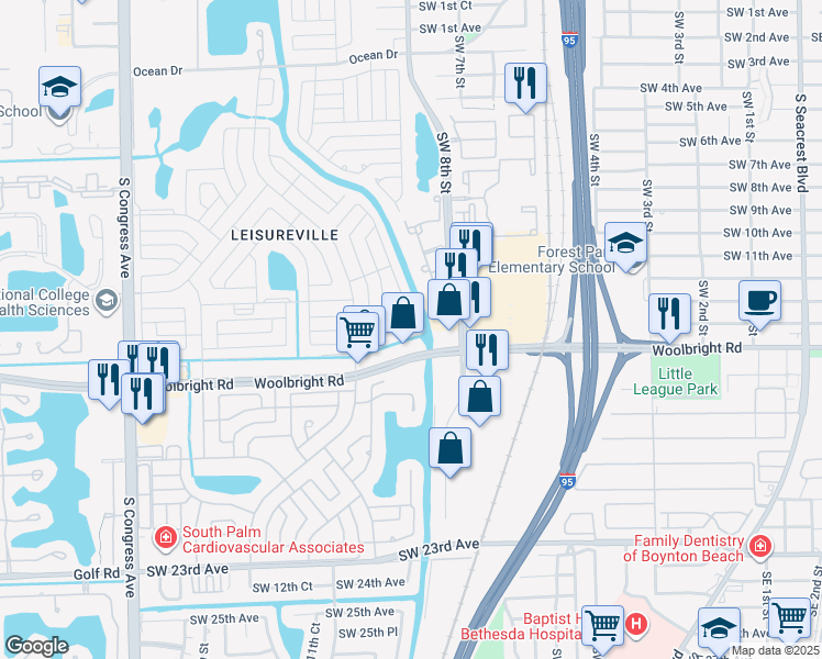 map of restaurants, bars, coffee shops, grocery stores, and more near 1314 Southwest 15th Street in Boynton Beach