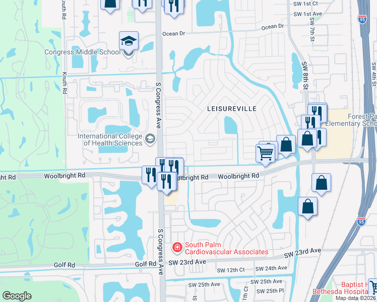 map of restaurants, bars, coffee shops, grocery stores, and more near 1308 Southwest 23rd Street in Boynton Beach