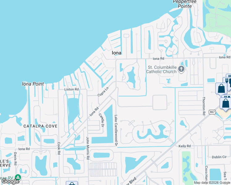 map of restaurants, bars, coffee shops, grocery stores, and more near 12866 Iona Road in Fort Myers