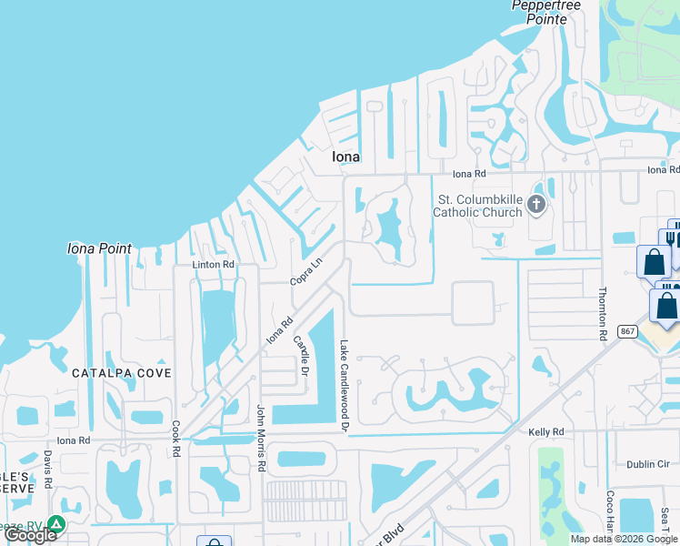 map of restaurants, bars, coffee shops, grocery stores, and more near 12866 Iona Road in Fort Myers