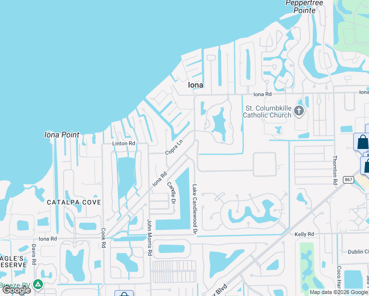 map of restaurants, bars, coffee shops, grocery stores, and more near 12866 Iona Road in Fort Myers