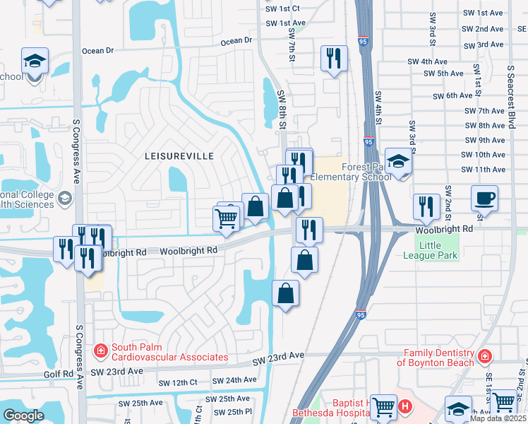 map of restaurants, bars, coffee shops, grocery stores, and more near 1314 Southwest 15th Street in Boynton Beach