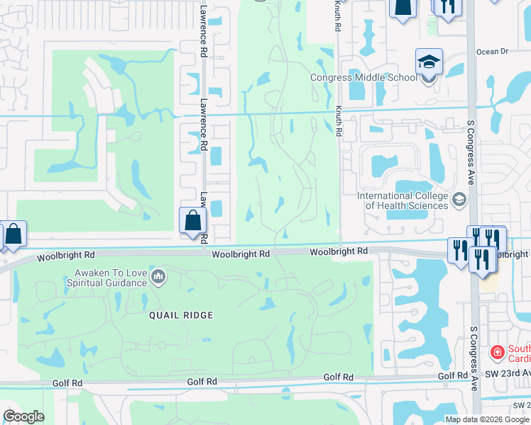 map of restaurants, bars, coffee shops, grocery stores, and more near 10858 Spicewood Trail in Boynton Beach