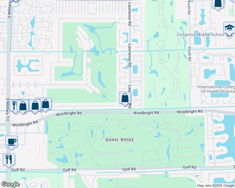 map of restaurants, bars, coffee shops, grocery stores, and more near 10879 Greentrail Drive South in Boynton Beach