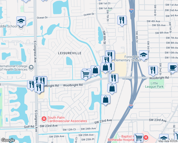 map of restaurants, bars, coffee shops, grocery stores, and more near 1307 Southwest 16th Street in Boynton Beach