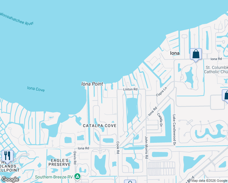 map of restaurants, bars, coffee shops, grocery stores, and more near 15500 Cook Road in Fort Myers