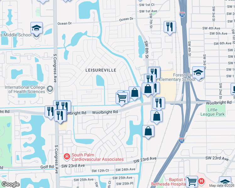 map of restaurants, bars, coffee shops, grocery stores, and more near 1308 Southwest 18th Court in Boynton Beach