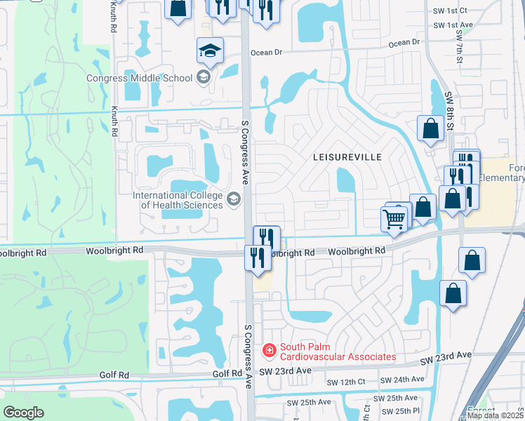 map of restaurants, bars, coffee shops, grocery stores, and more near 2397 Southwest 13th Way in Boynton Beach