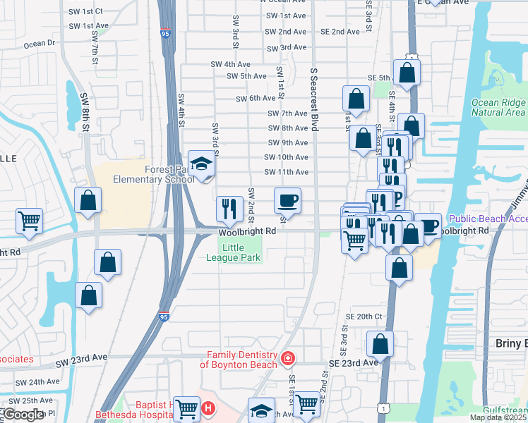 map of restaurants, bars, coffee shops, grocery stores, and more near 227 Southwest 14th Avenue in Boynton Beach