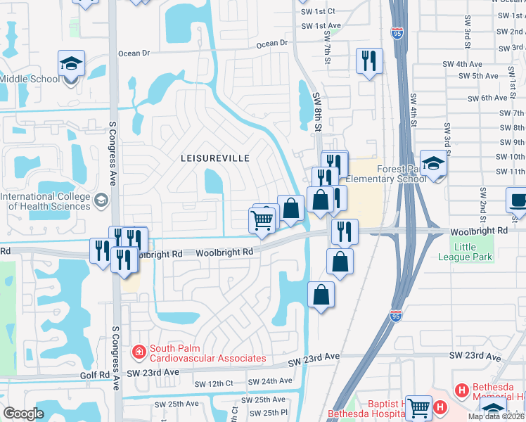 map of restaurants, bars, coffee shops, grocery stores, and more near 1308 Southwest 18th Street in Boynton Beach