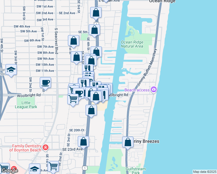 map of restaurants, bars, coffee shops, grocery stores, and more near 632 Snug Harbor Drive in Boynton Beach