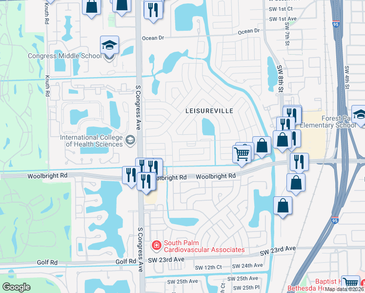 map of restaurants, bars, coffee shops, grocery stores, and more near 2095 Southwest 13th Way in Boynton Beach