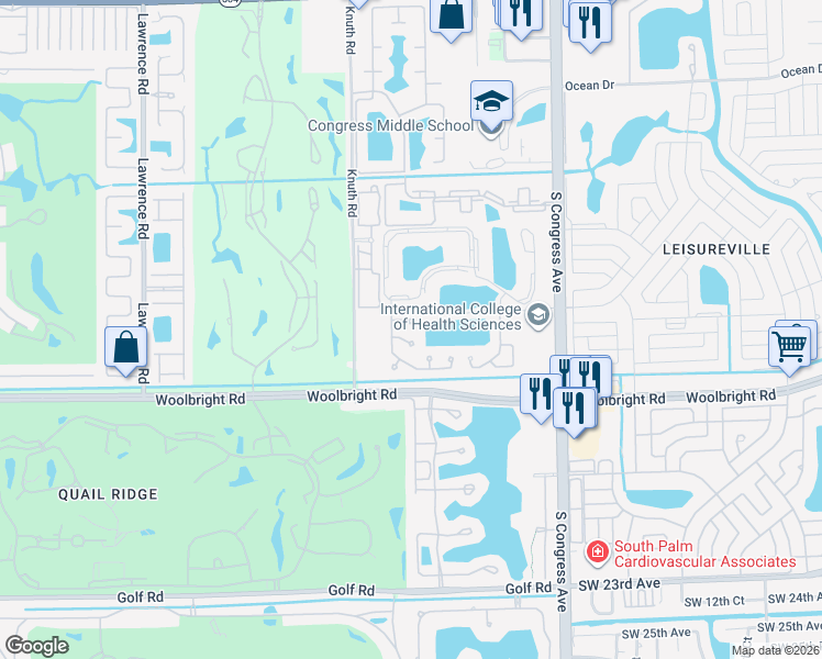 map of restaurants, bars, coffee shops, grocery stores, and more near 101 Azalea Circle in Boynton Beach