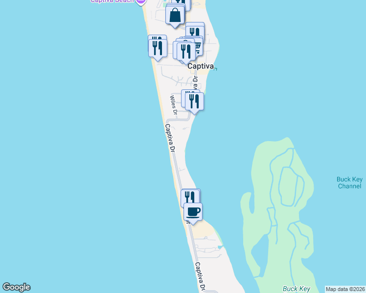 map of restaurants, bars, coffee shops, grocery stores, and more near 15661 Captiva Drive in Captiva