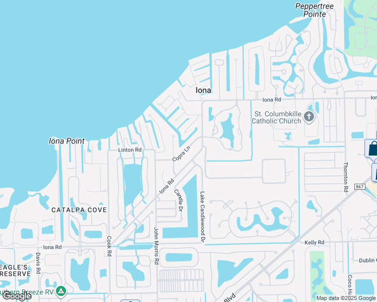 map of restaurants, bars, coffee shops, grocery stores, and more near 15497 Copra Lane in Fort Myers