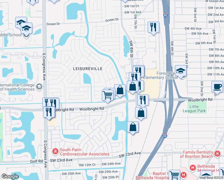 map of restaurants, bars, coffee shops, grocery stores, and more near 1116 Southwest 17th Street in Boynton Beach