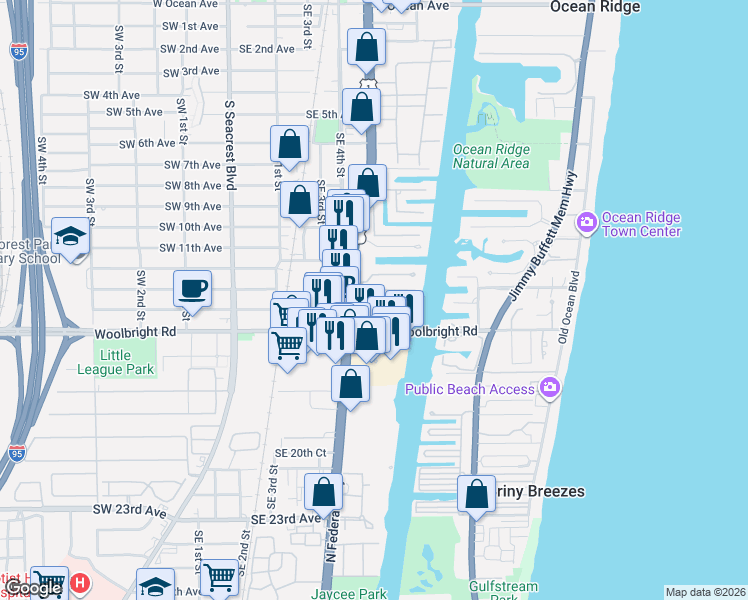 map of restaurants, bars, coffee shops, grocery stores, and more near 624B Riviera Drive in Boynton Beach
