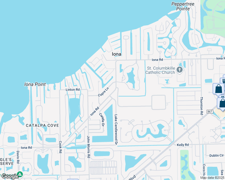 map of restaurants, bars, coffee shops, grocery stores, and more near 12866 Iona Road in Fort Myers