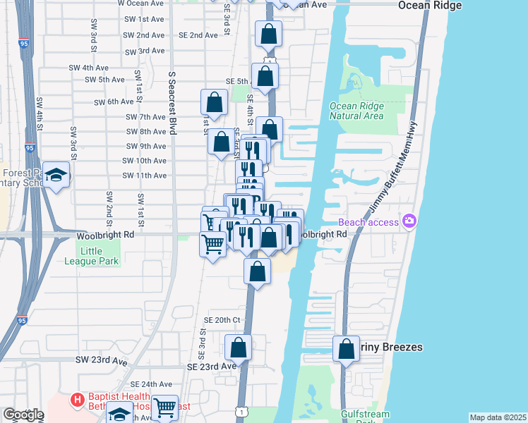 map of restaurants, bars, coffee shops, grocery stores, and more near 624B Riviera Drive in Boynton Beach