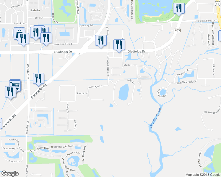 map of restaurants, bars, coffee shops, grocery stores, and more near 7252 Lake Drive in Fort Myers