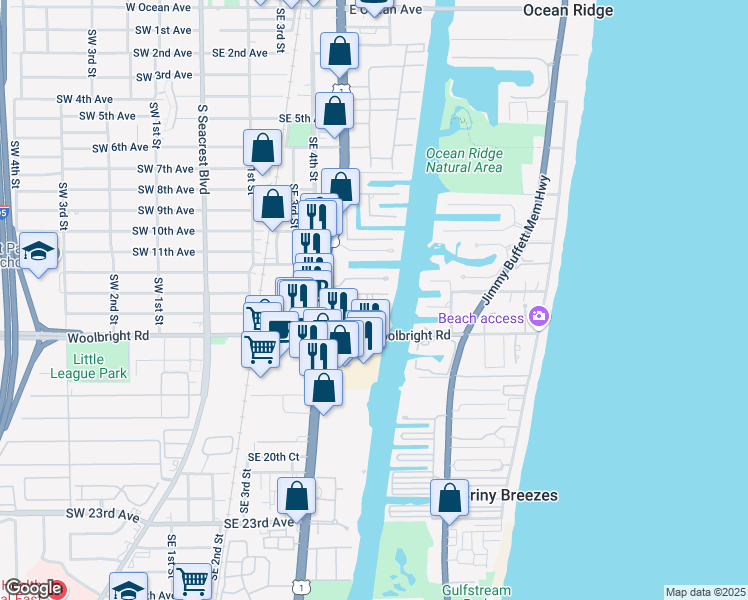 map of restaurants, bars, coffee shops, grocery stores, and more near 632 Snug Harbor Drive in Boynton Beach