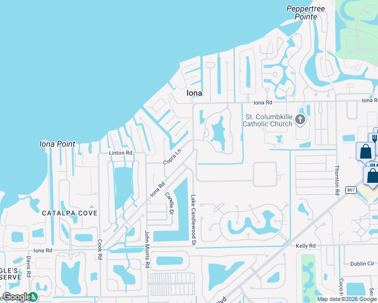 map of restaurants, bars, coffee shops, grocery stores, and more near 12866 Iona Road in Fort Myers