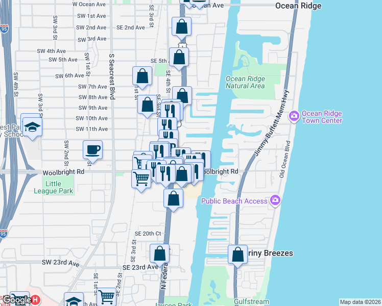 map of restaurants, bars, coffee shops, grocery stores, and more near 632 Snug Harbor Drive in Boynton Beach