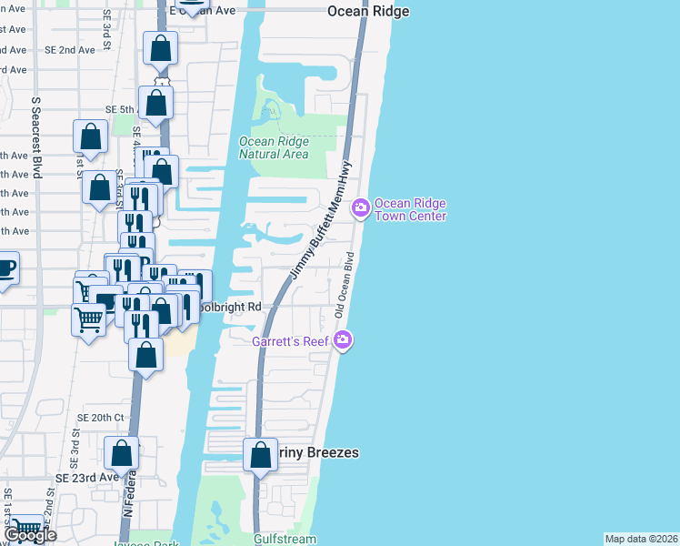 map of restaurants, bars, coffee shops, grocery stores, and more near 5700 Old Ocean Boulevard in Boynton Beach