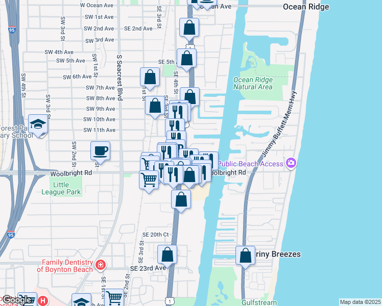 map of restaurants, bars, coffee shops, grocery stores, and more near 624B Riviera Drive in Boynton Beach