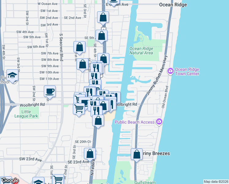 map of restaurants, bars, coffee shops, grocery stores, and more near 632 Snug Harbor Drive in Boynton Beach
