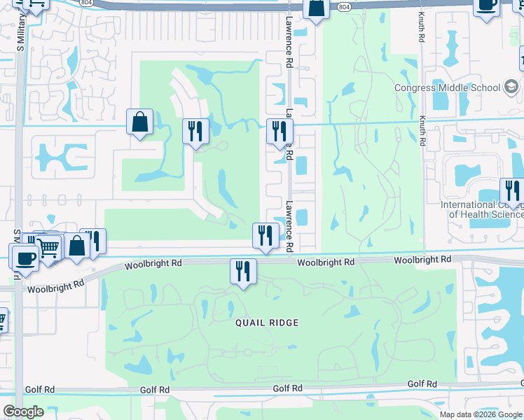 map of restaurants, bars, coffee shops, grocery stores, and more near 10879 Greentrail Drive South in Boynton Beach