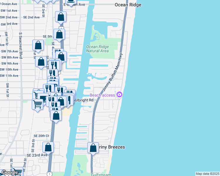 map of restaurants, bars, coffee shops, grocery stores, and more near 4 Beachway North in Boynton Beach