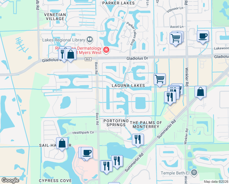 map of restaurants, bars, coffee shops, grocery stores, and more near 15569 Alton Drive in Fort Myers