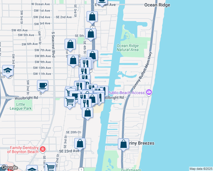 map of restaurants, bars, coffee shops, grocery stores, and more near 646 Snug Harbor Drive in Boynton Beach