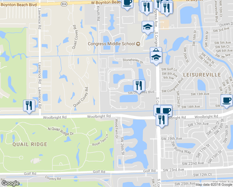 map of restaurants, bars, coffee shops, grocery stores, and more near 105 Azalea Circle in Boynton Beach