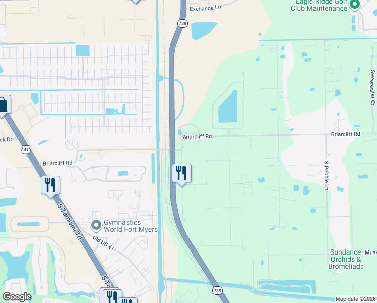 map of restaurants, bars, coffee shops, grocery stores, and more near 6150 Briarcliff Road in Fort Myers